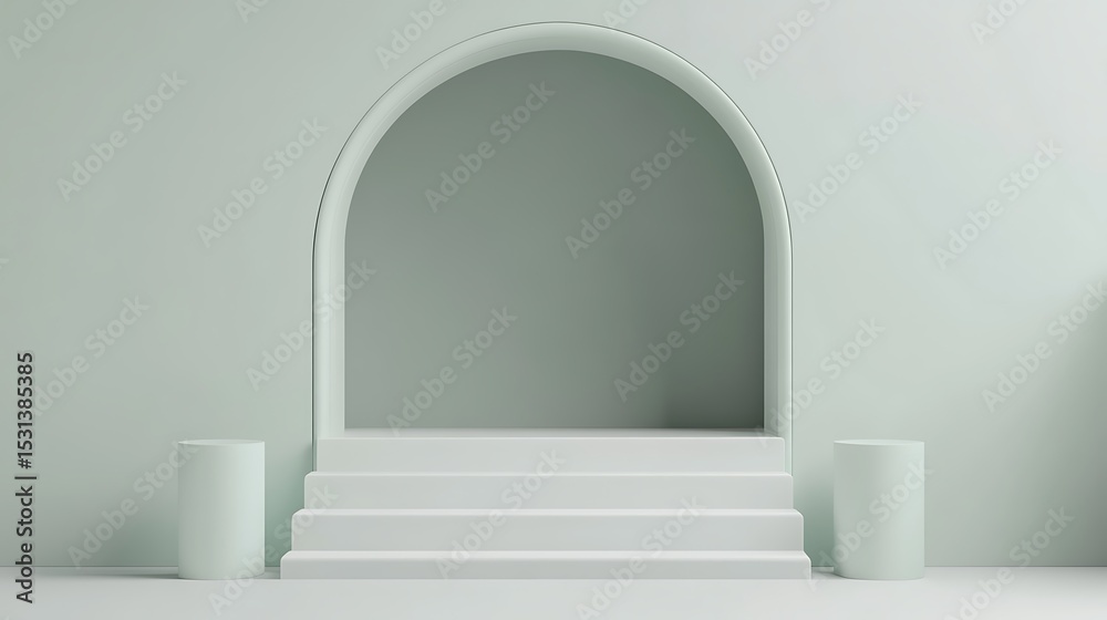 Obraz premium Abstract minimal scene with arch and stairs. 3d render illustration.