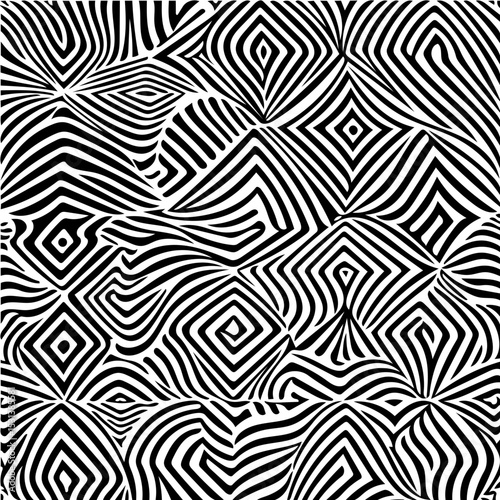 Wavy diamond grid, seamless black and white vector texture
