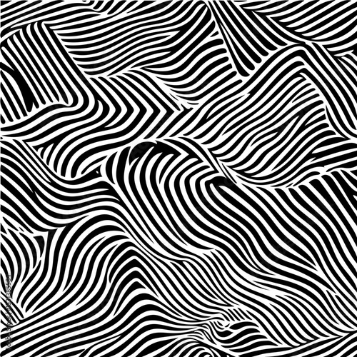 Wavy diamond grid, seamless black and white vector texture