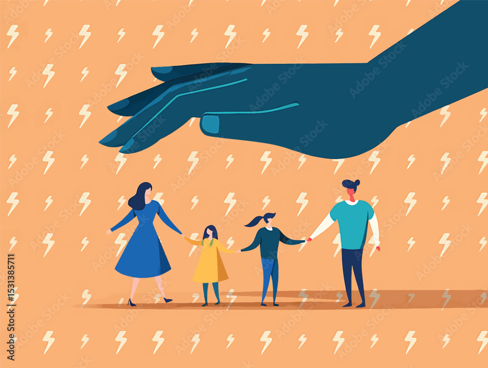 Obraz premium Family Protection Vector Illustration of a Giant Hand Shielding a Family from Danger