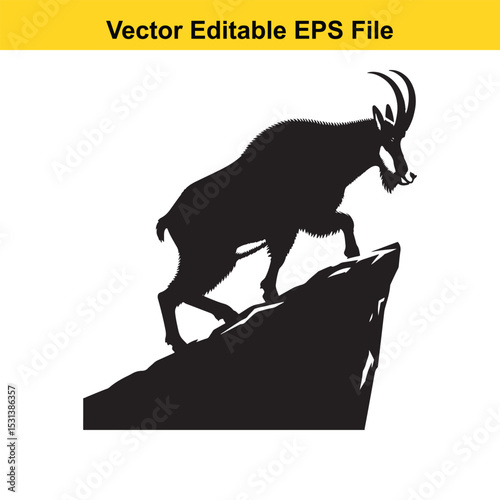 Silhouette of a Majestic Ibex Standing Firmly on a Rocky Cliff Edge An Emblem of Strength and Resilience