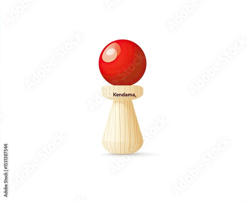Red ball kendama toy, light beige base