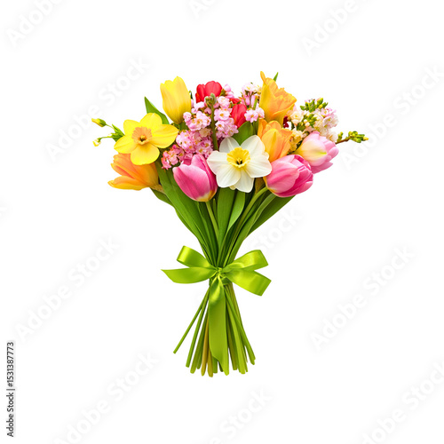 Bright Spring Mix Bouquet with Daffodils, Tulips, and Cherry Blossoms