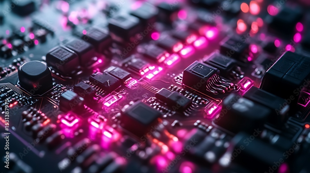 Fototapeta premium Circuit board glowing with vibrant pink light