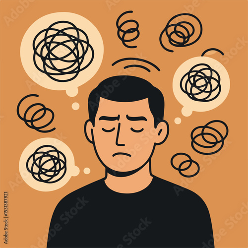 Man Feeling Overwhelmed and Stressed, Mental Health Concept