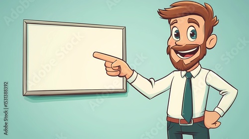 Confident Presenter Pointing at Blank Board