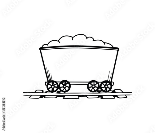 Black Coal Mining Cart Vector Silhouette Clipart, Vintage Mining Trolley, Mine Cart Filled, Industrial Mining Cart on Tracks Silhouette Graphic, Mining Cart Logo, Mining Icon.