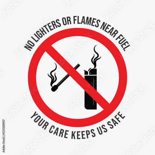 No flame, No Lighters or Flames Near Fuel. Safety Gas Station Warning Sign