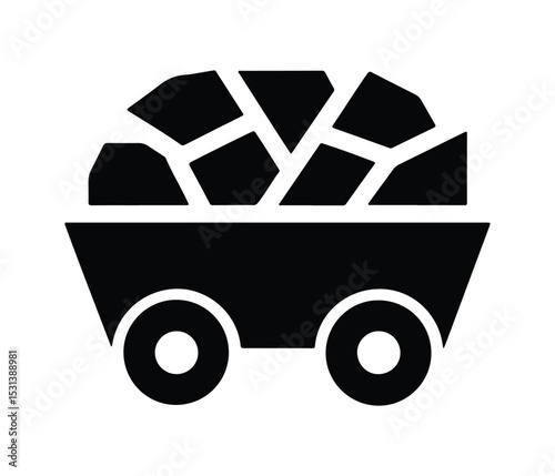 Black Coal Mining Cart Vector Silhouette Clipart, Vintage Mining Trolley, Mine Cart Filled, Industrial Mining Cart on Tracks Silhouette Graphic, Mining Cart Logo, Mining Icon.