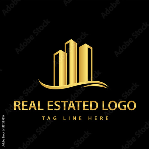 Building logo creative apart design concept gold elegant real estate emblem