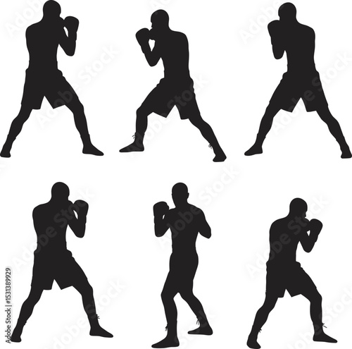 Boxing Silhouette Collection Vector White Color Background