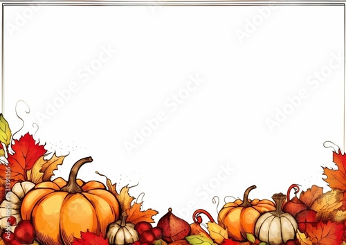 Autumn Harvest Thanksgiving Pumpkin and Leaf Border Illustration
