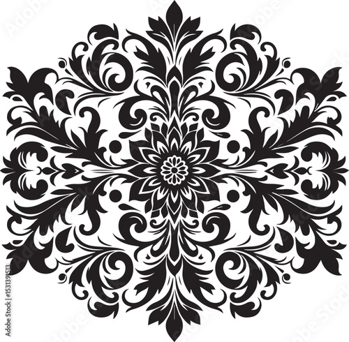 Black and White Damask Floral Pattern Design Element 1