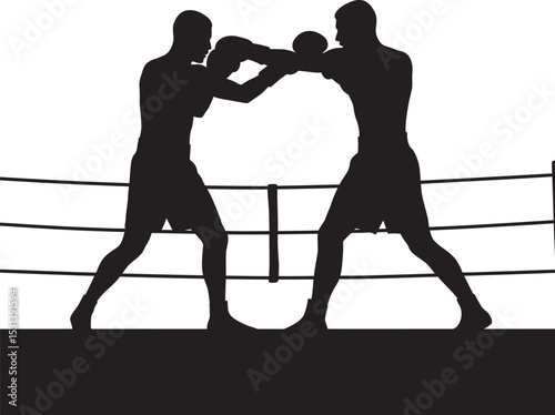 Boxing Silhouette Collection Vector White Color Background