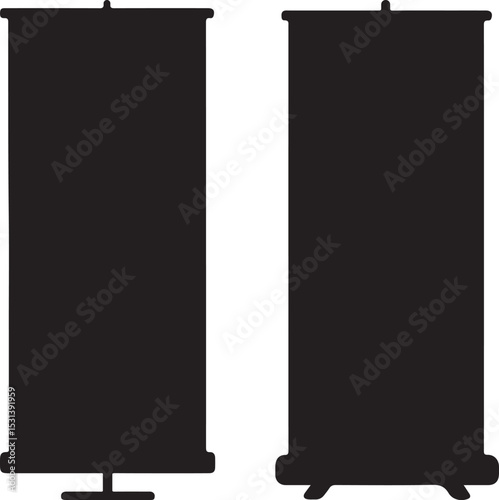 roll up banner silhouette portable vertical display stand vector illustration.