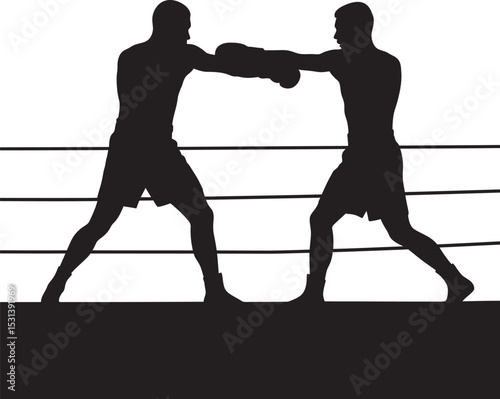 Boxing Silhouette Collection Vector White Color Background