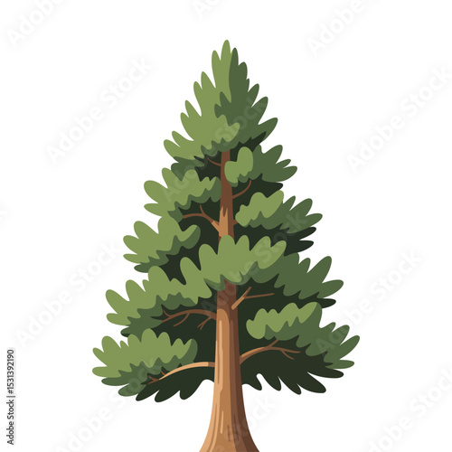 Flat Color Pine Tree Vector on White Background.
