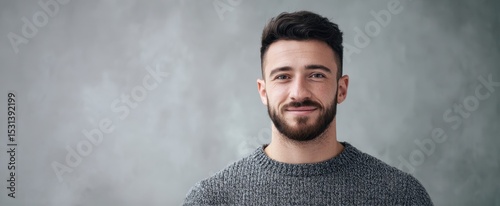 The smiling man in a cozy sweater with a warm expression.
