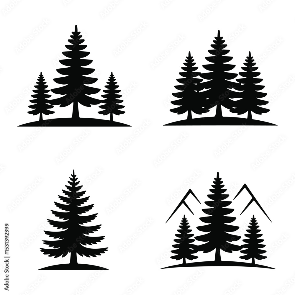 Fototapeta premium Pine Tree Silhouette Vector Set.