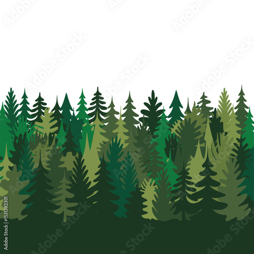 Flat Color Pine Tree Vector on White Background.