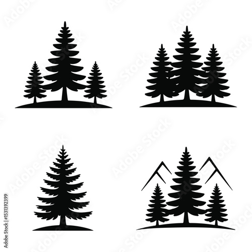 Pine Tree Silhouette Vector Set.