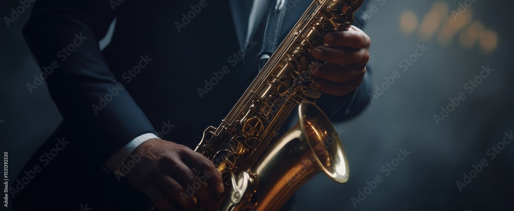 Fototapeta premium The saxophone played in a stylish, atmospheric jazz setting.