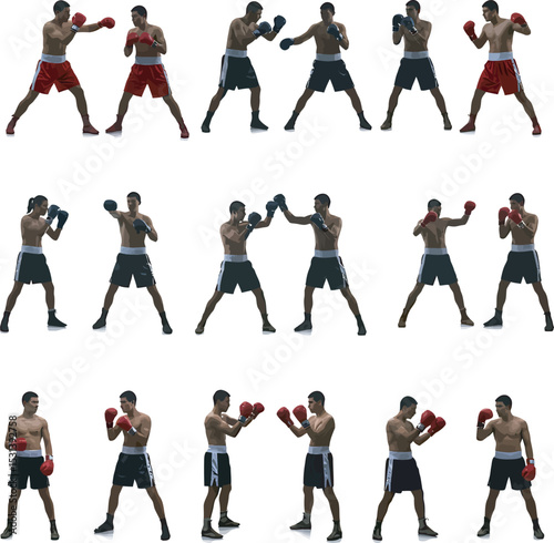 Boxing Silhouette Collection Vector White Color Background