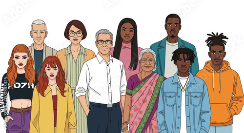 Diverse Group of People Illustration  Celebrating Age, Ethnicity, and Style