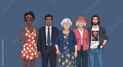 Diverse Group of People Illustration  Celebrating Generational Differences and Unity