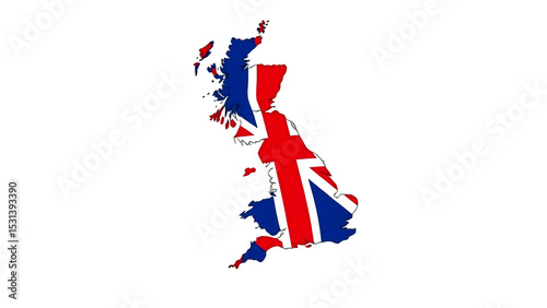 United Kingdom Map A Detailed Illustration of the British Isles, Featuring the Union Jack Flag