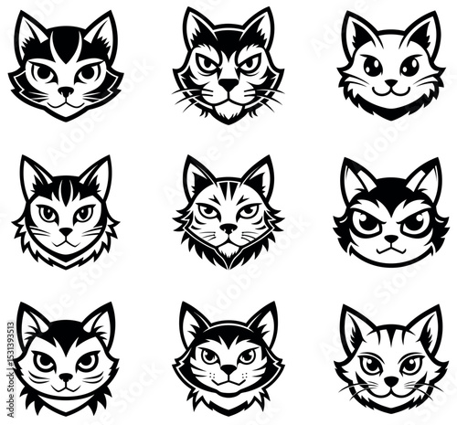 Vector Set of Fierce Cat Head Mascots for Esporta and Team Logos