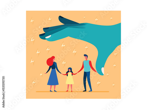 Family Protection Vector Illustration of a Family Under a Protective Hand