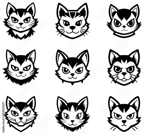 Vector Set of Fierce Cat Head Mascots for Esporta and Team Logos