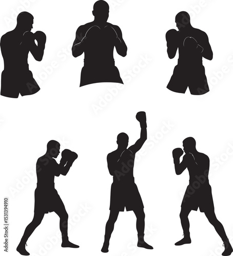 Boxing Silhouette Collection Vector White Color Background