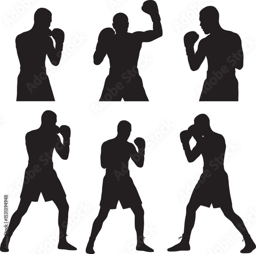 Boxing Silhouette Collection Vector White Color Background