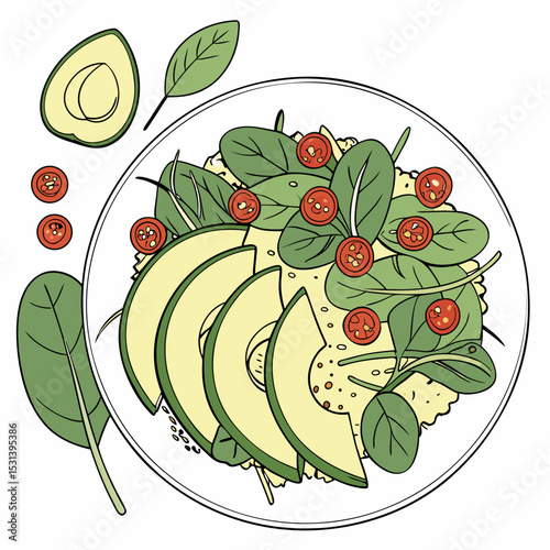 Fresh Vegan Salad Bowl with Avocado and Quinoa