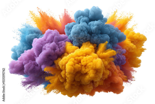 Colorful ink explosion cloud isolated on transparent background