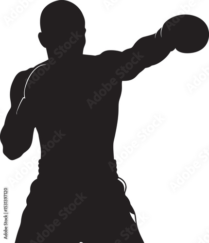 Boxing Silhouette Collection Vector White Color Background