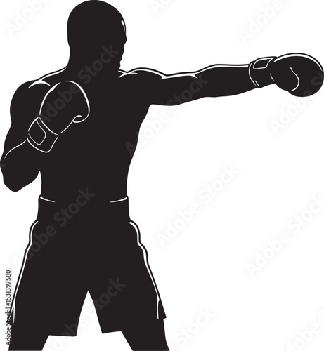 Boxing Silhouette Collection Vector White Color Background