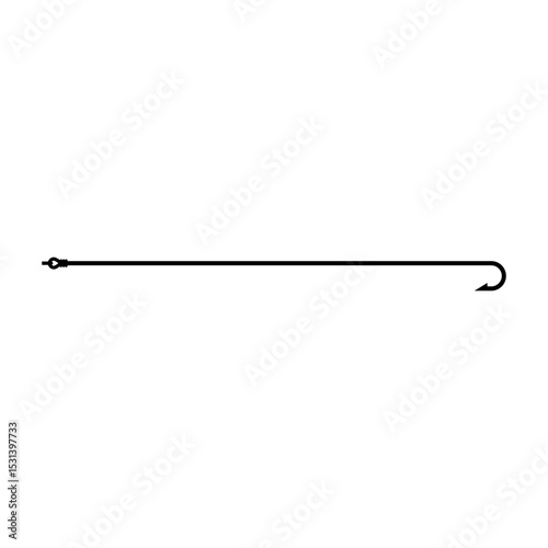 Long thin fishing hook. Vector illustration and silhouette on a white background.