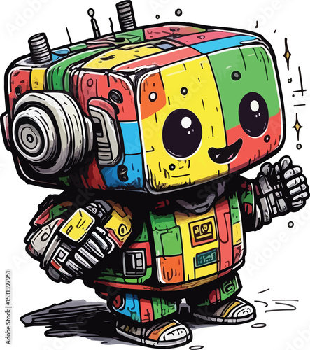 Retro red and white vintage robot toy with a fun cartoon clockwork design