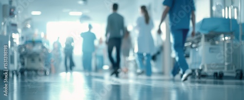 The busy hospital hallway filled with medical professionals and patients.