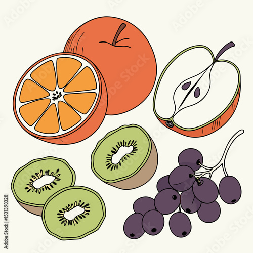 Colorful Citrus and Apple Arrangement in Flat Lay Style