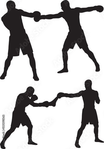 Boxing Silhouette Collection Vector White Color Background