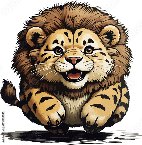 Cartoon lion head isolated on white background with tiger and wildcat animal tags