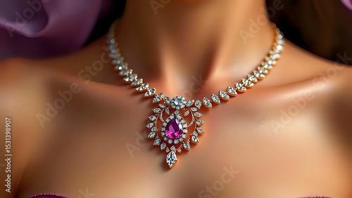 Elegant Diamond and Ruby Necklace Exquisite Jewelry Design, Sparkling Gemstones, Luxurious Accessory