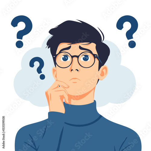 Thoughtful Young Man Pondering a Question