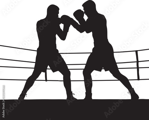 Boxing Silhouette Collection Vector White Color Background