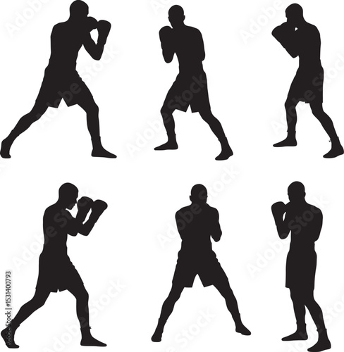 Boxing Silhouette Collection Vector White Color Background