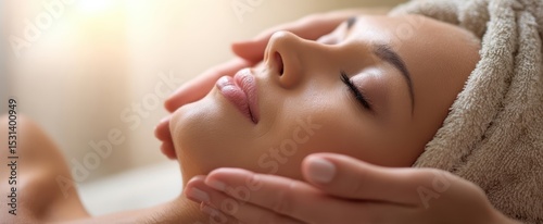 The serene woman enjoying a relaxing facial treatment at a spa.